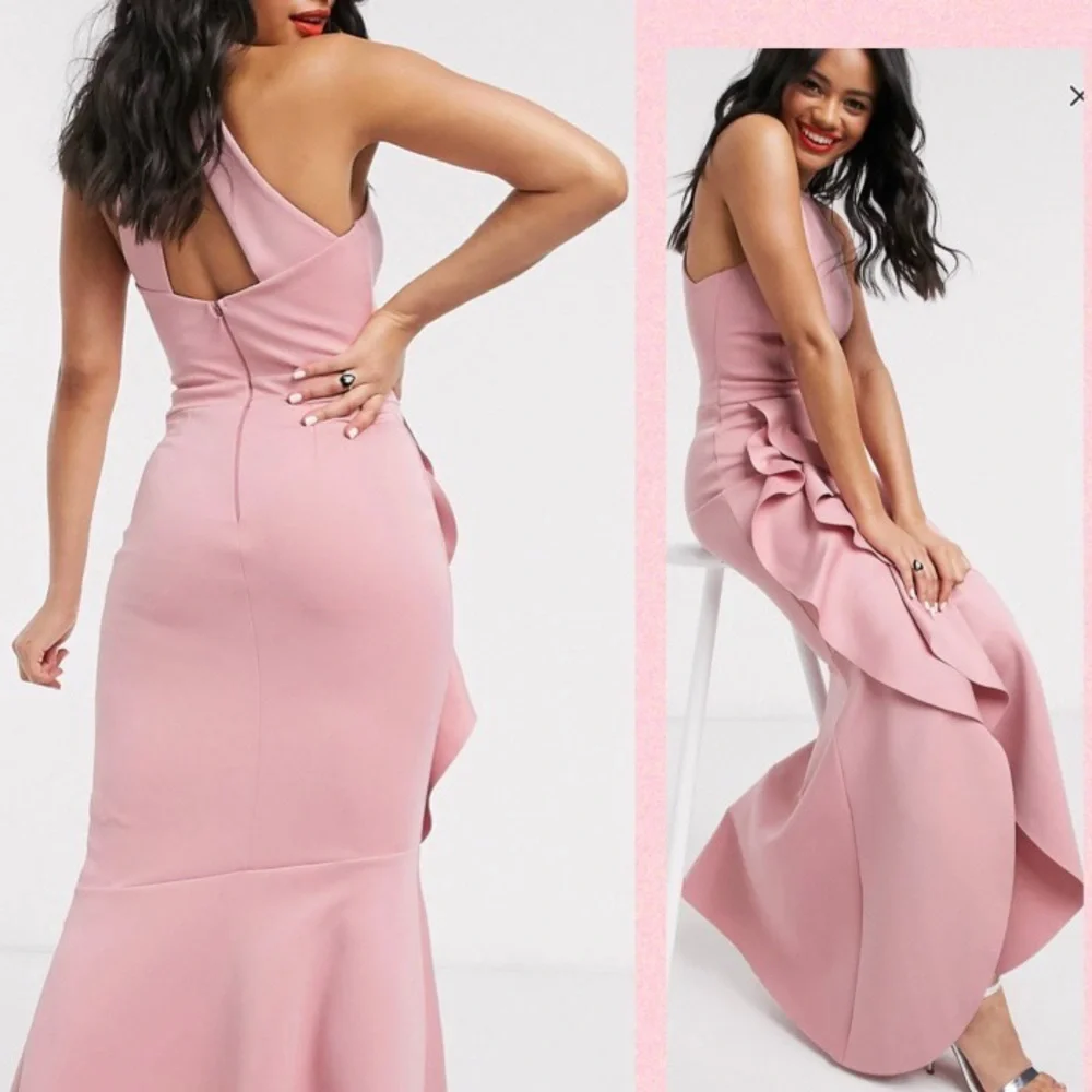 Pink Halter-neck, Ruffle, Maxi dress - Picture 4 of 7